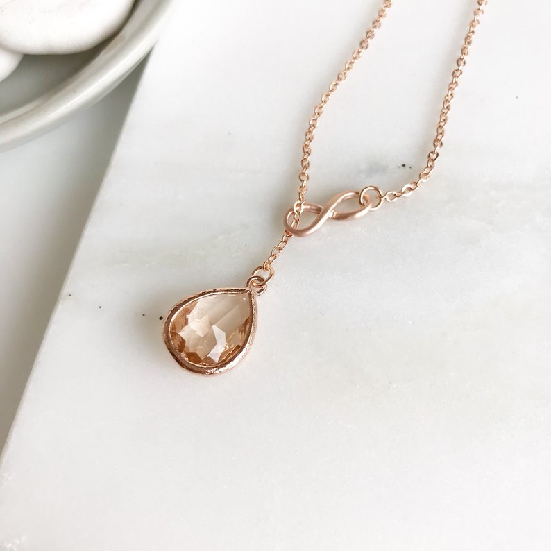 Rose Gold Champagne Wedding Necklace. Rose Gold Bridal Necklace
