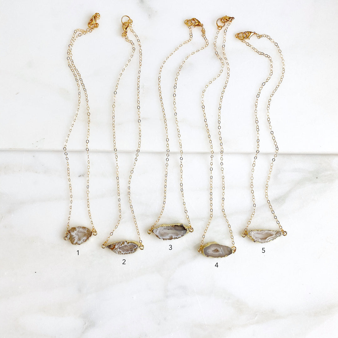 Simple Raw Druzy Necklaces in Natural Stone Colors and Gold