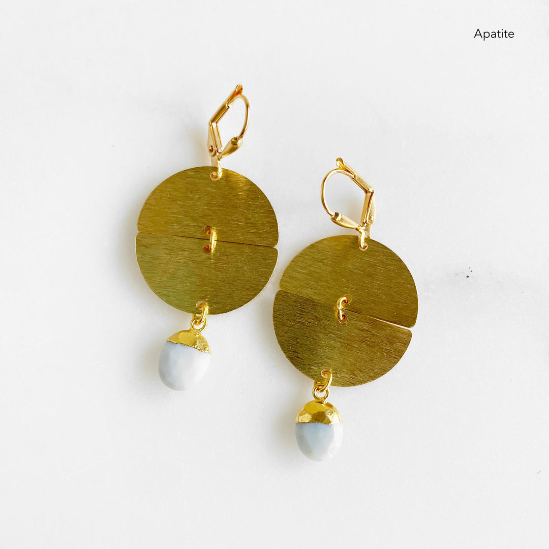 Circle and Oval Gemstone Drop Earrings in Gold. Geometric Dangle Earrings
