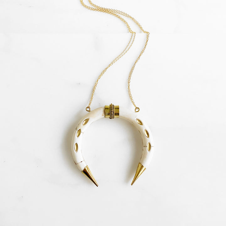 Long Horn Statement Necklace in Gold. Long Bold Crescent Necklace