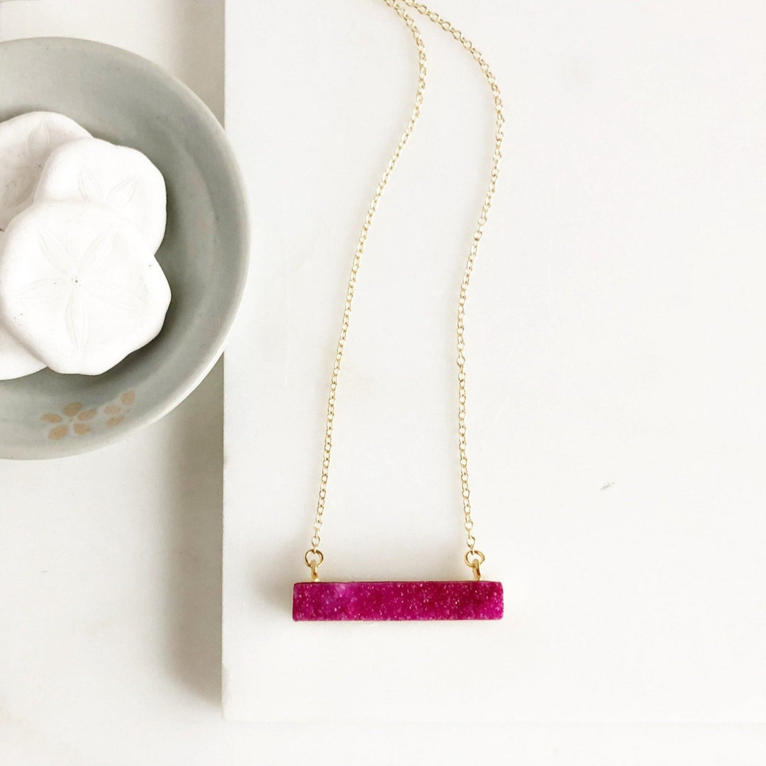Pink Druzy Bar Necklace in Gold. Druzy Necklace. Pink Druzy Necklace