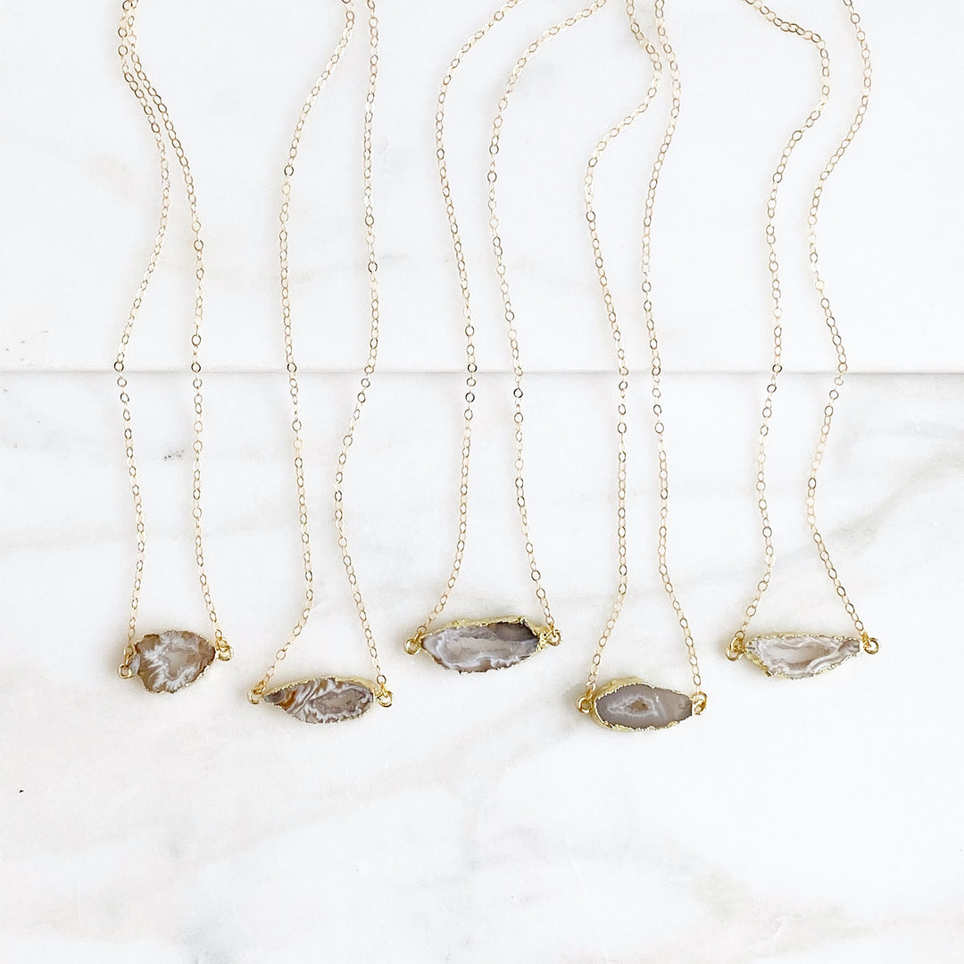Simple Raw Druzy Necklaces in Natural Stone Colors and Gold