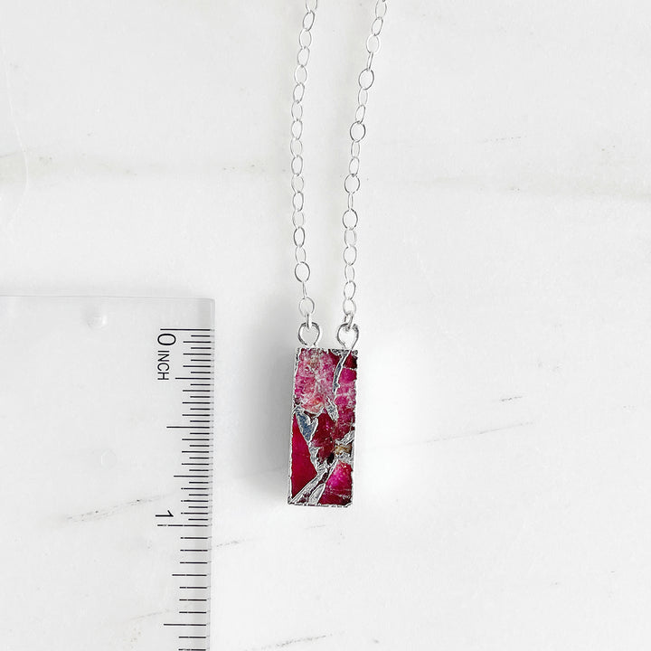 Fuchsia Rectangle Gemstone Slice Necklace in Sterling Silver