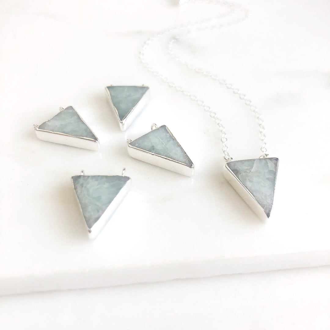 Pale Blue Agate Triangle Necklace in Sterling Silver
