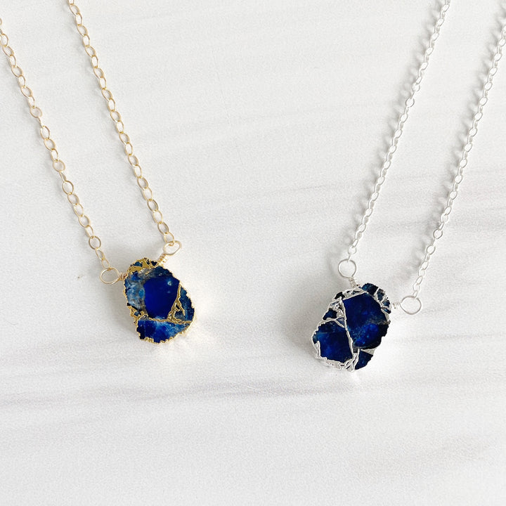 Sapphire Mojave Gemstone Slice Necklace in Gold and Silver