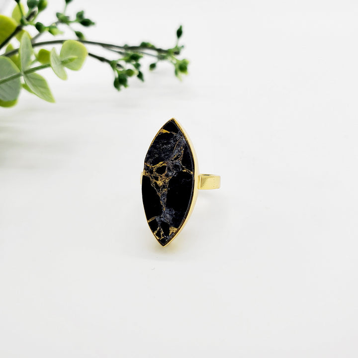 Black Mojave Marquise Cocktail Ring in Gold