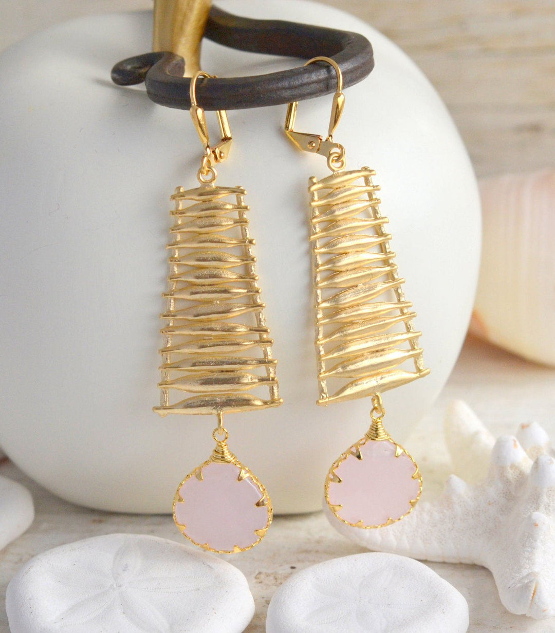 Pink Earrings. Pink Statement Earrings. Gold Statement Earrings. Statement Jewelry. Long Pink Earringa. Jewelry Gift.