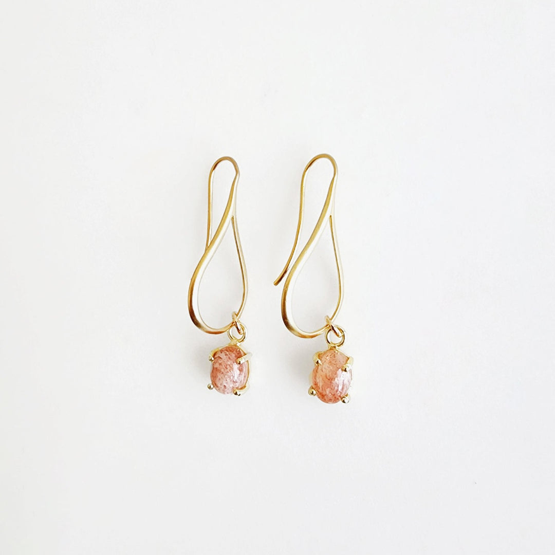 Sunstone Drop Earrings in Gold. Simple Dangle Earrings