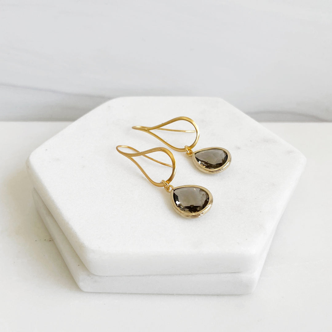 Gold Charcoal Drop Earrings. Gray Teardrop Modern Dangle Earrings
