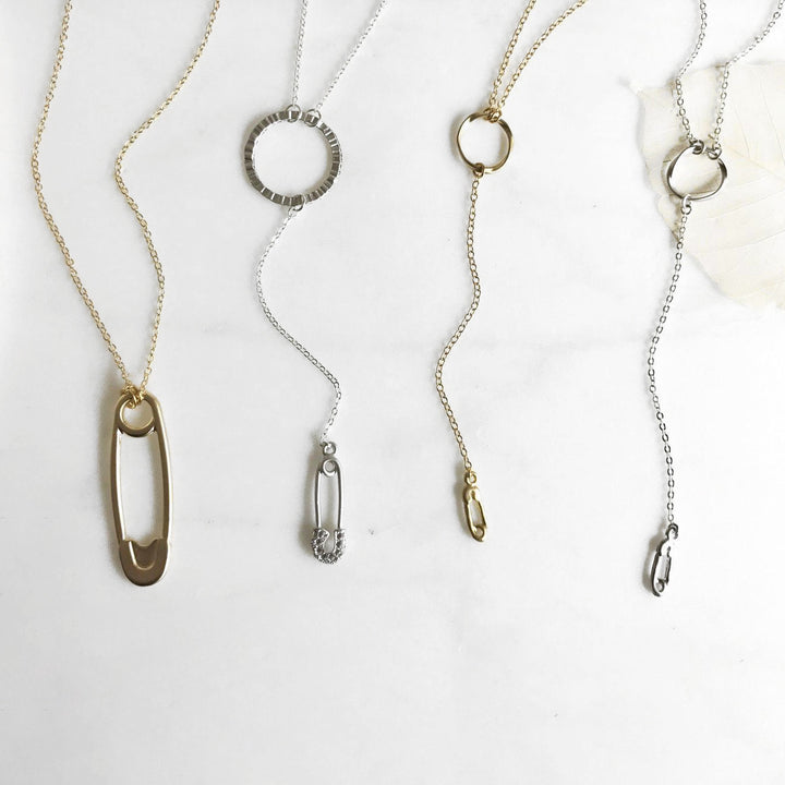 Solidarity Necklace. Safety Pin Necklace. Long Y Necklace. Long Lariat.