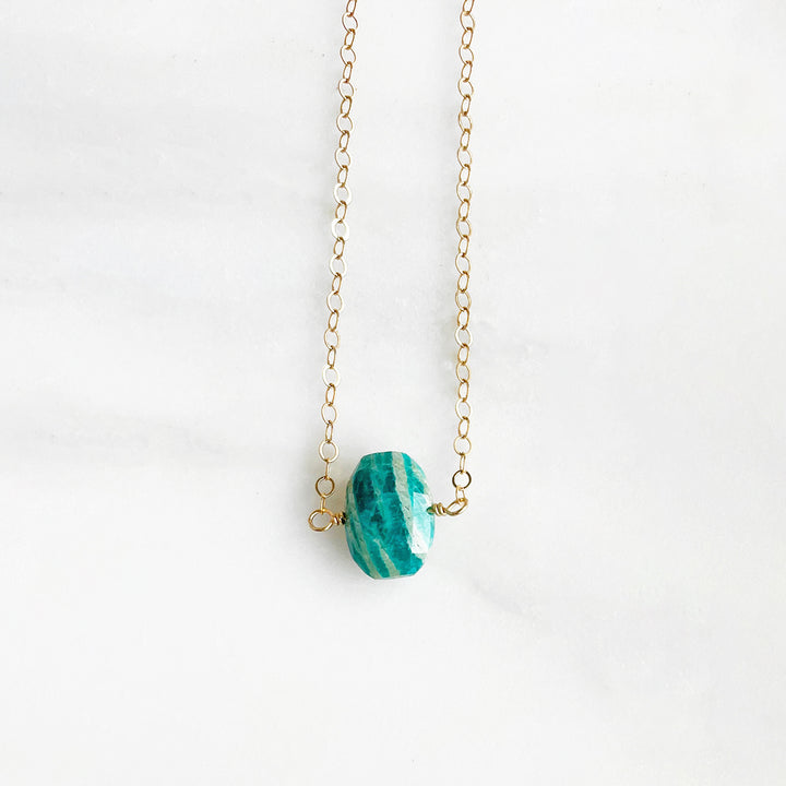 Floating Gemstone Necklace in Gold. Dainty Amazonite Aquamarine Carnelian Necklace