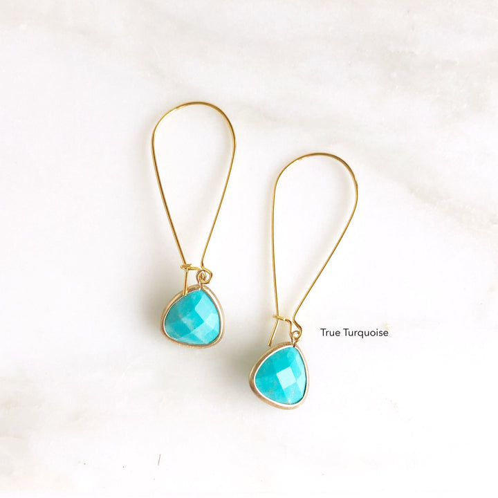 Colorful Stone Triangle Drop Earrings in Gold. Long Stone Drop Earrings