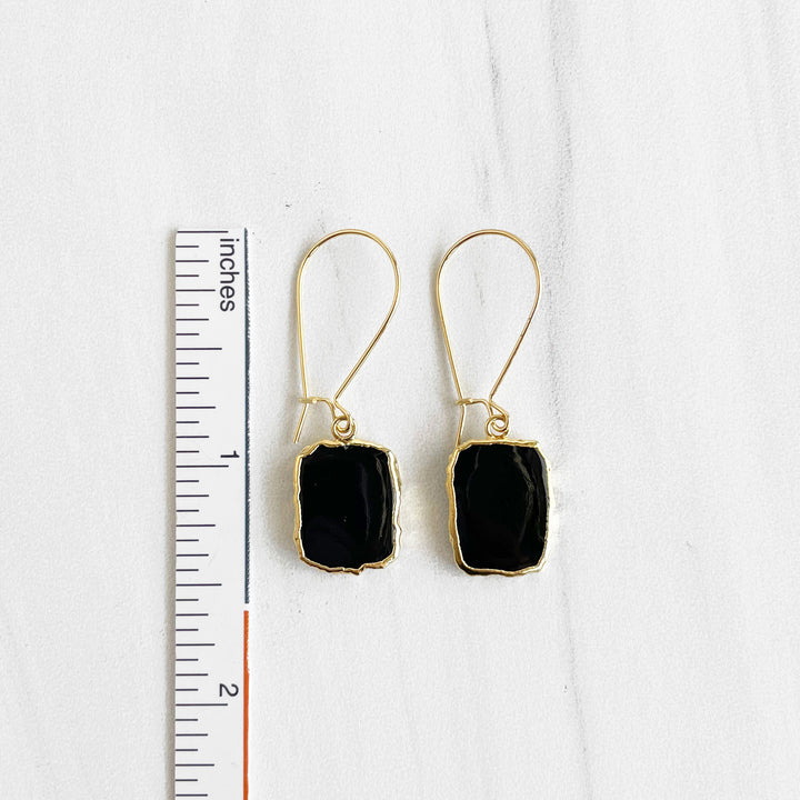 Simple Black Onyx Drop Earrings in Gold