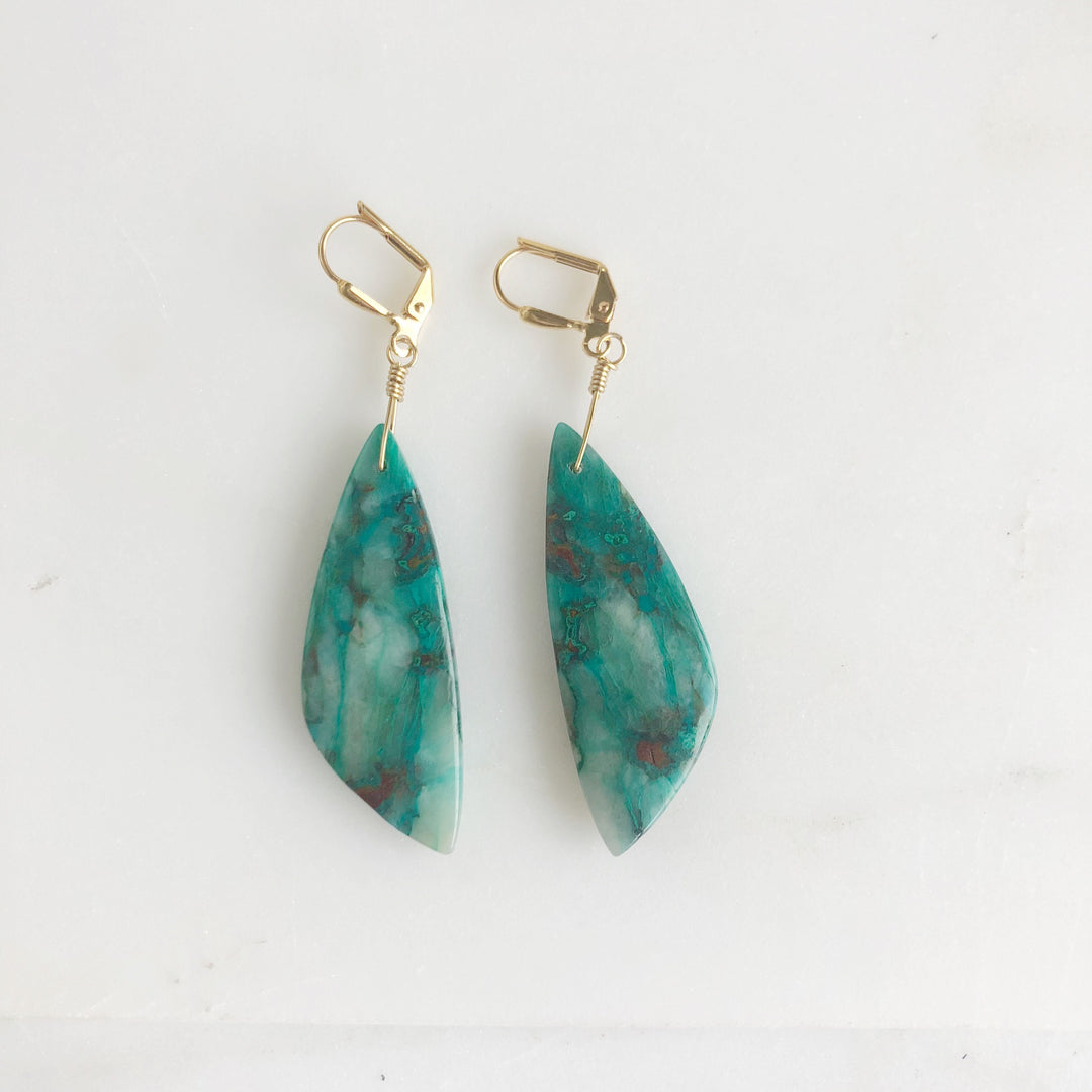 Unique Wing Shape Gemstone Earrings in Sodalite, Unakite, Chrysocolla, Howlite, and Crazy Lace Agate
