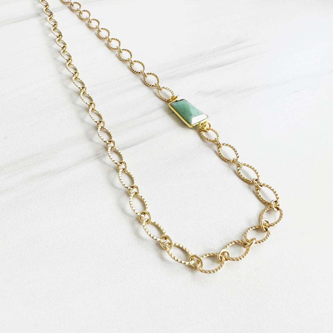 Asymmetrical Amazonite Chunky Chain Necklace in Gold
