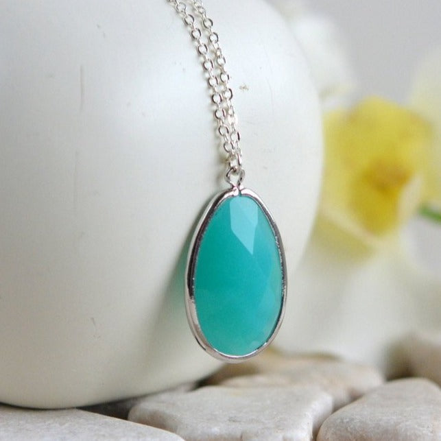 Long Turquoise Champagne or Grey Layering Necklace