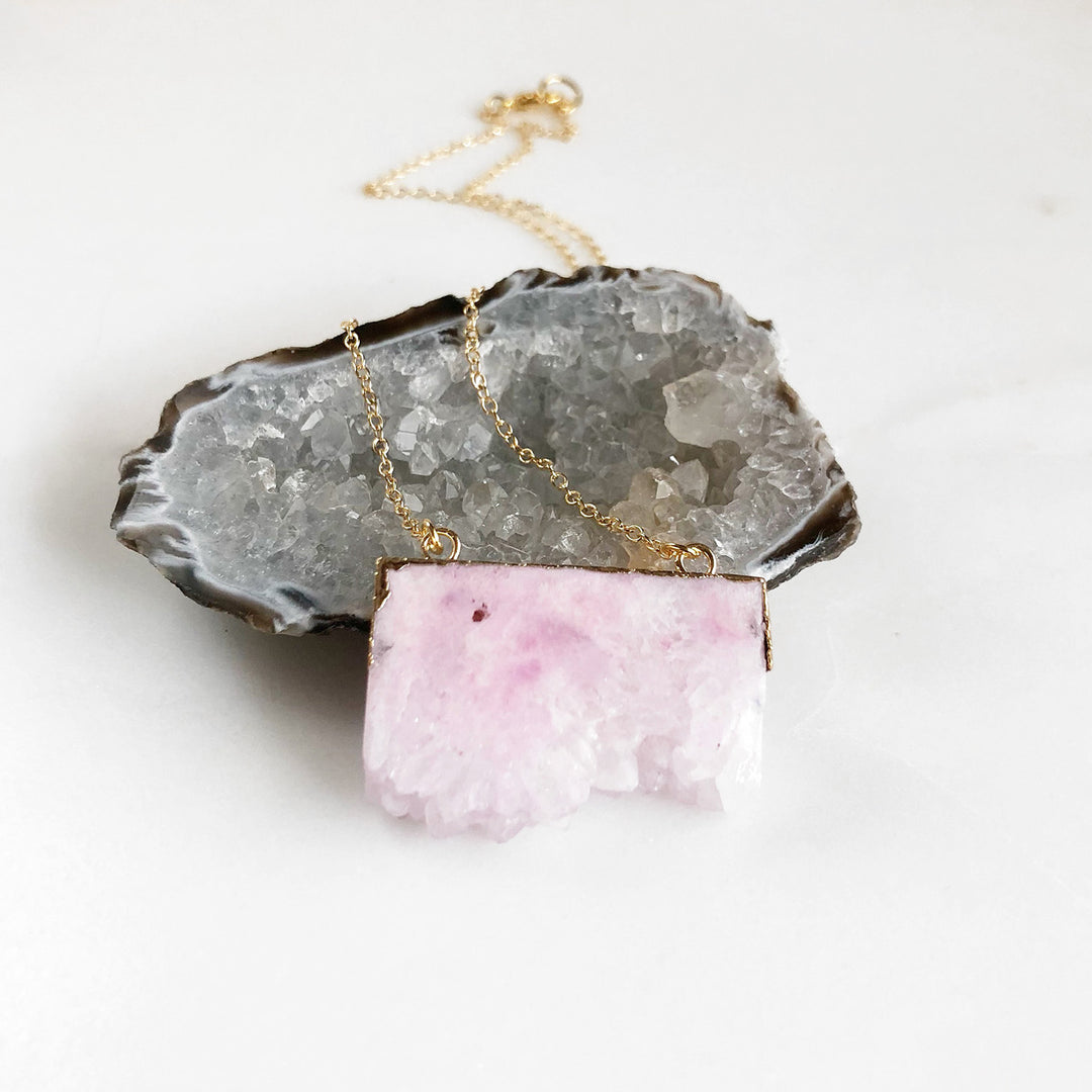 Pink Druzy Necklace. Geode Druzy Chunky Stone Necklace. Pink Gold Necklace