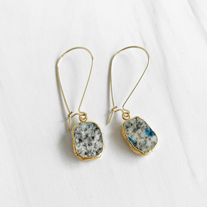 Simple Gemstone Slice Drop Earrings in Gold