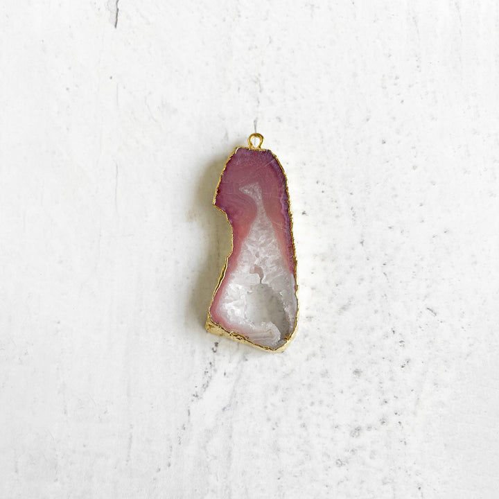 Raw Stone Pendant Necklace in Gold. Open Druzy Crystal Quartz Necklace. Pink Hue Stone Necklace
