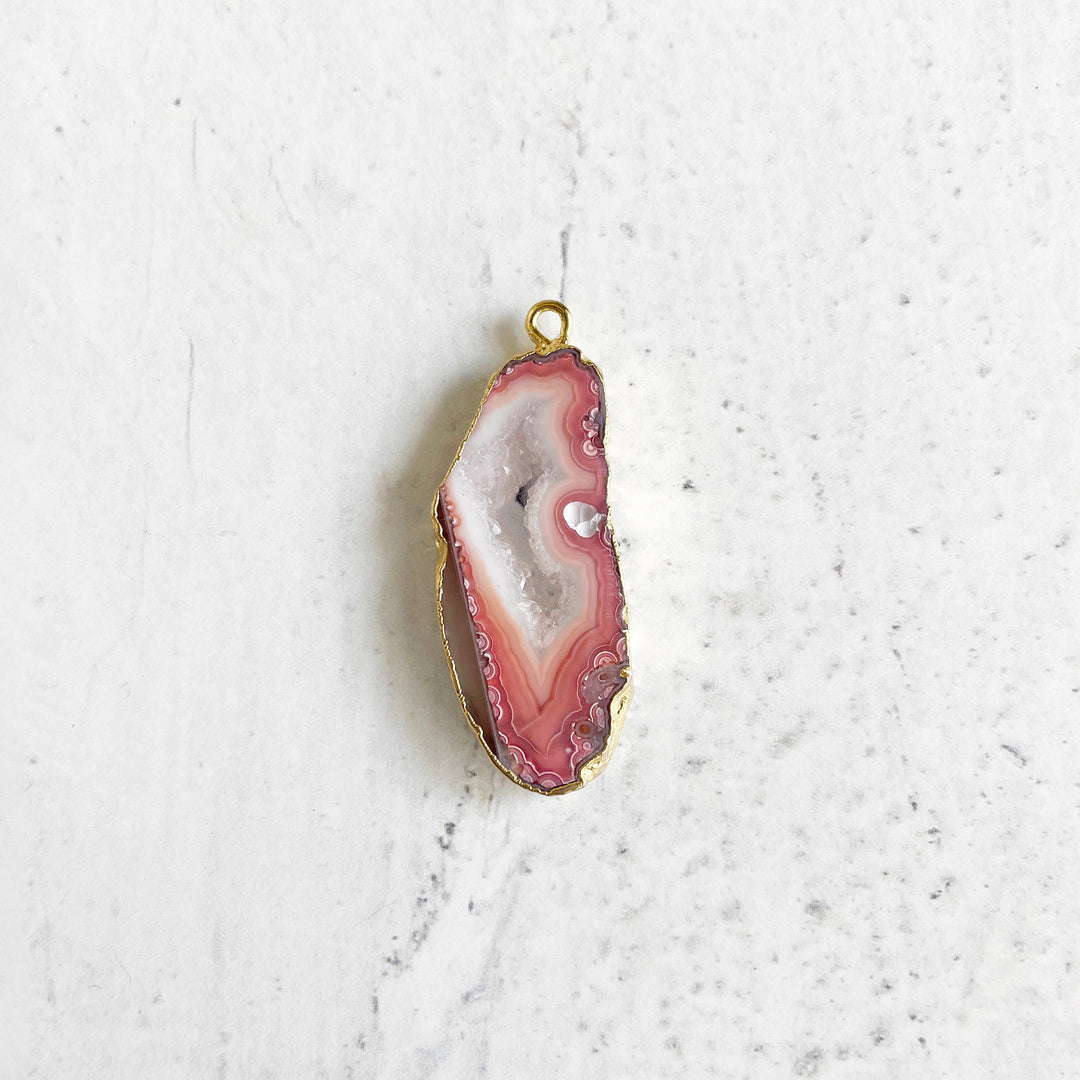 Raw Stone Pendant Necklace in Gold. Open Druzy Crystal Quartz Necklace. Pink Hue Stone Necklace