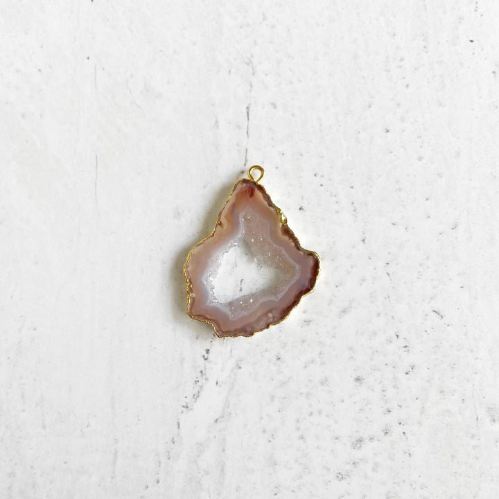 Raw Stone Pendant Necklace in Gold. Open Druzy Crystal Quartz Necklace. Pink Hue Stone Necklace