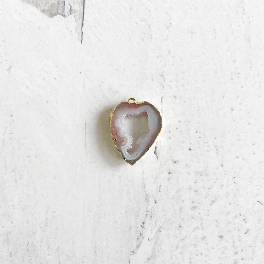Raw Stone Pendant Necklace in Gold. Open Druzy Crystal Quartz Necklace. Pink Hue Stone Necklace