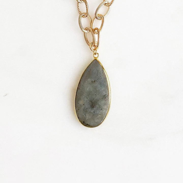 Chunky Chain and Gemstone Teardrop Statement Necklace in Gold