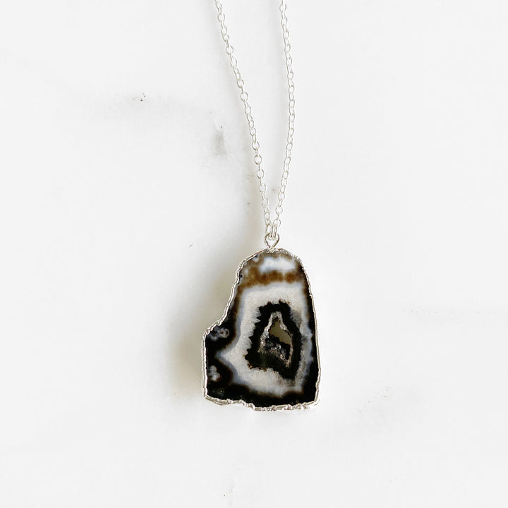 Black Raw Stone Druzy Necklaces in Sterling Silver