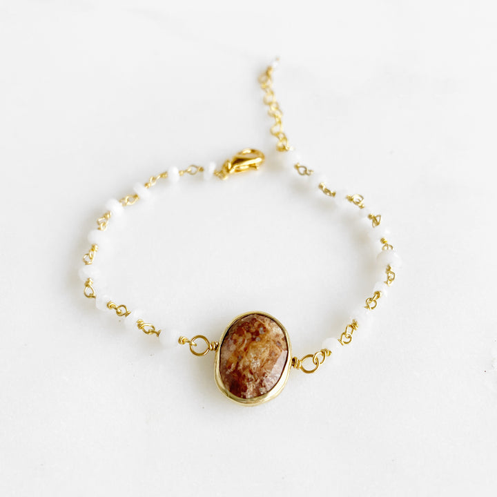 Gemstone Oval Bezel Beaded Chain Bracelet in Gold