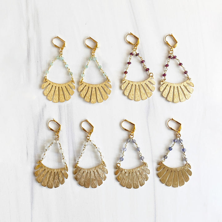 Beaded Fan Dangle Earrings in Brushed Brass Gold