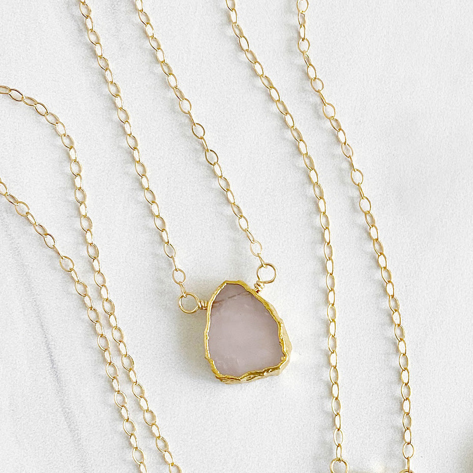 Dainty Gemstone Slice Necklace in Gold