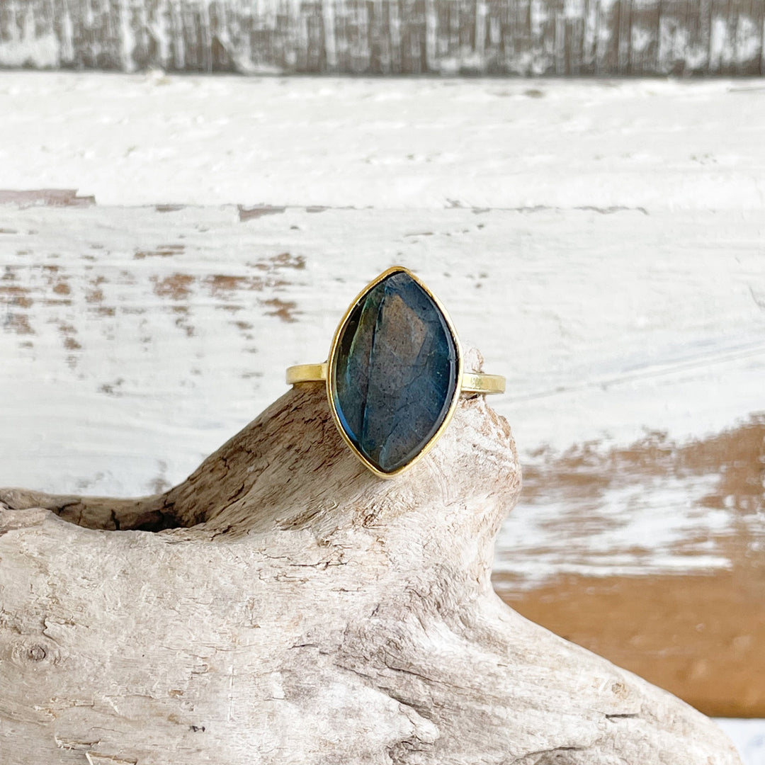 Marquise Gemstone Ring in Gold. Crystal Cocktail Statement Ring