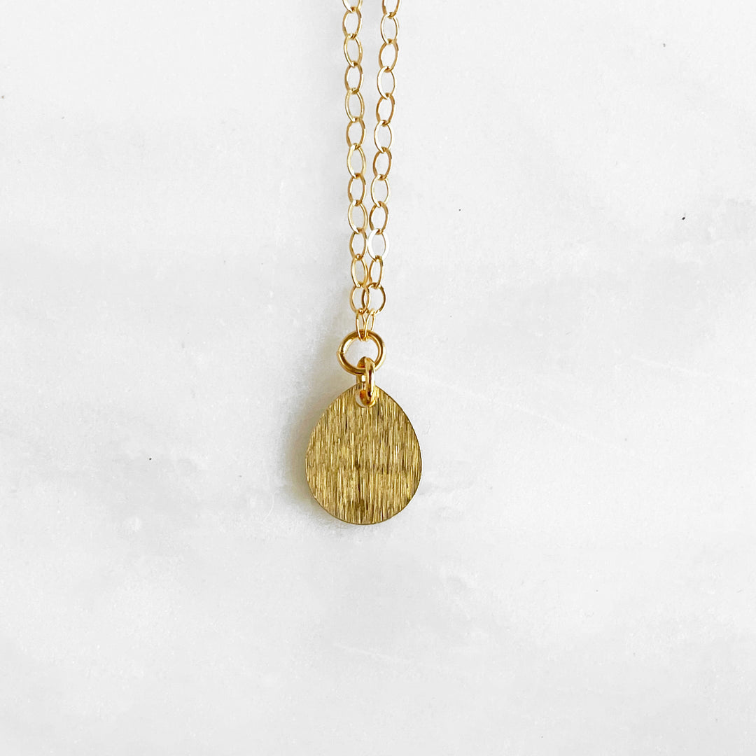 Teardrop Personalized Necklace in Gold. Simple Gold Initial Engraved Necklace