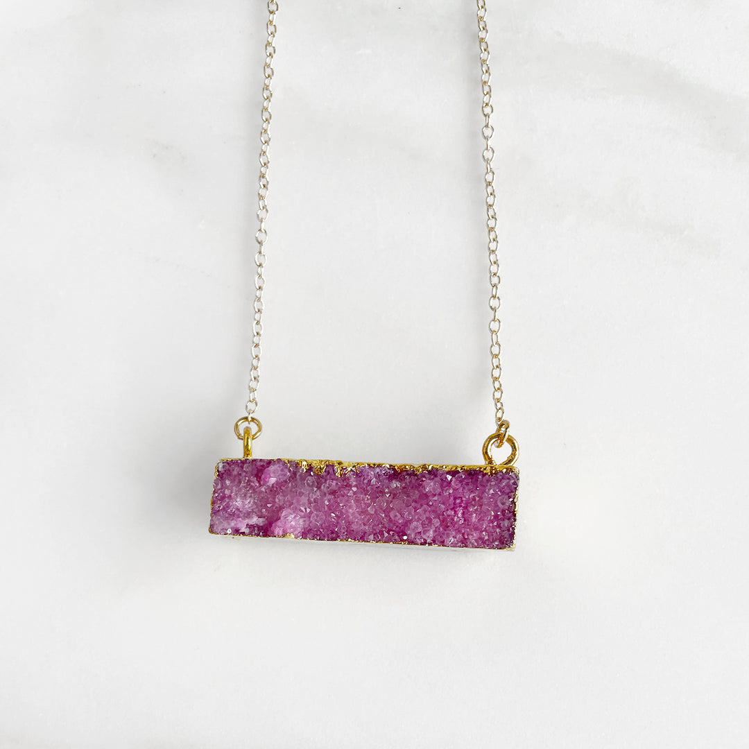 Druzy Bar Necklace in Gold. Simple Gold Raw Stone Necklace