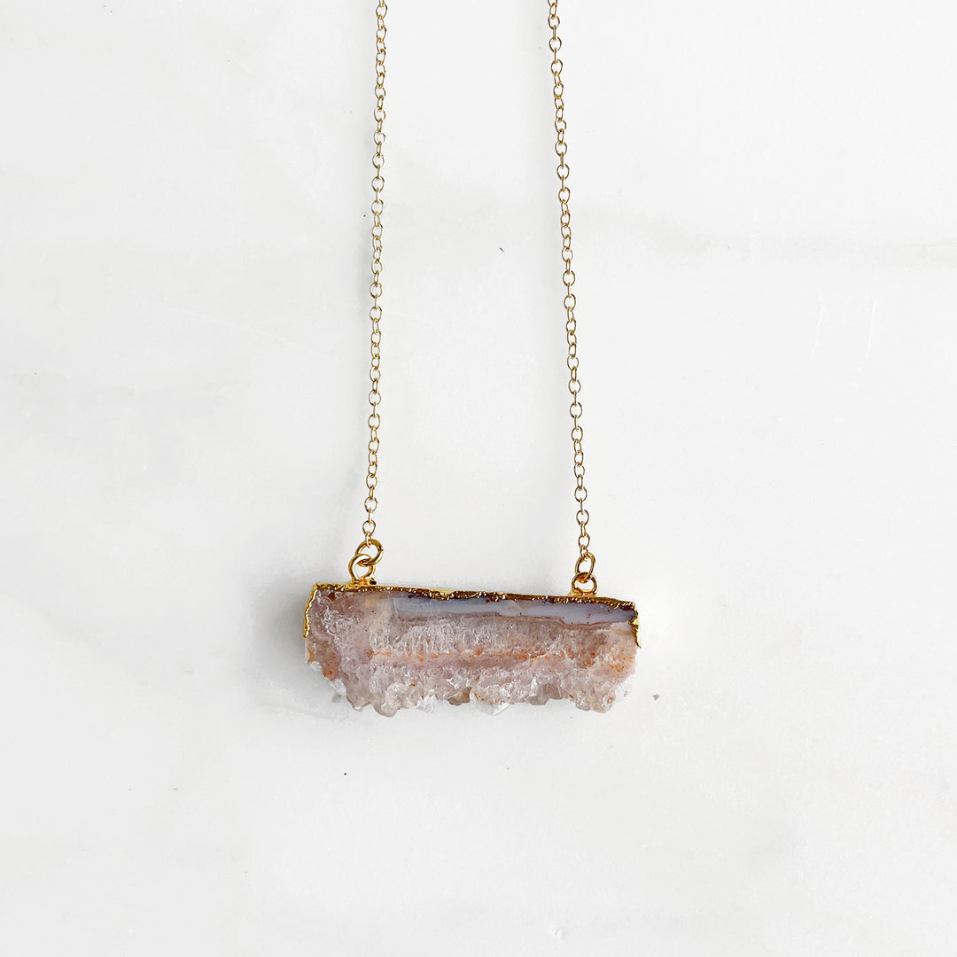 Druzy Bar Necklace in Gold. Simple Gold Raw Stone Necklace