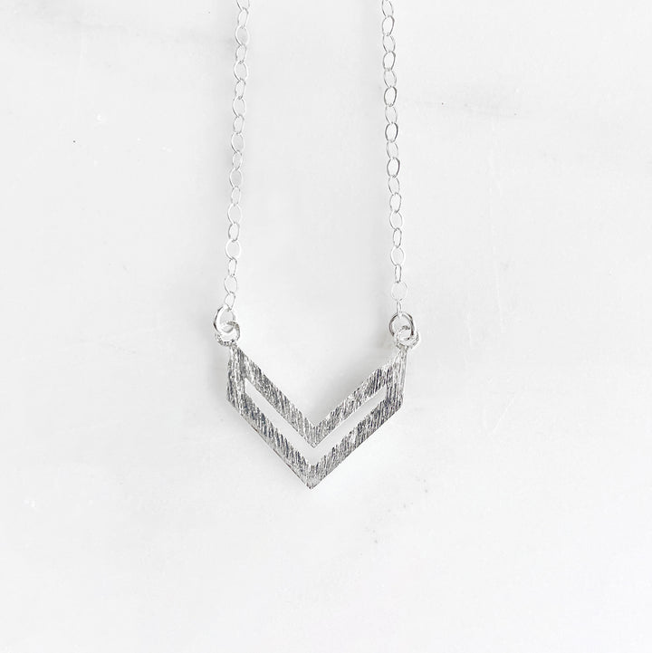 Open Chevron Bar Necklace in Sterling Silver