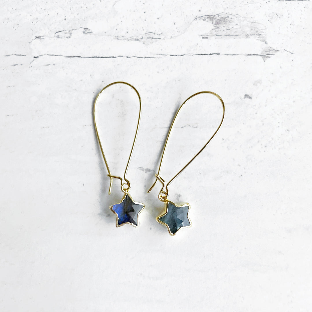 Gemstone Star Drop Earrings in Gold. Crystal Dangle Earrings