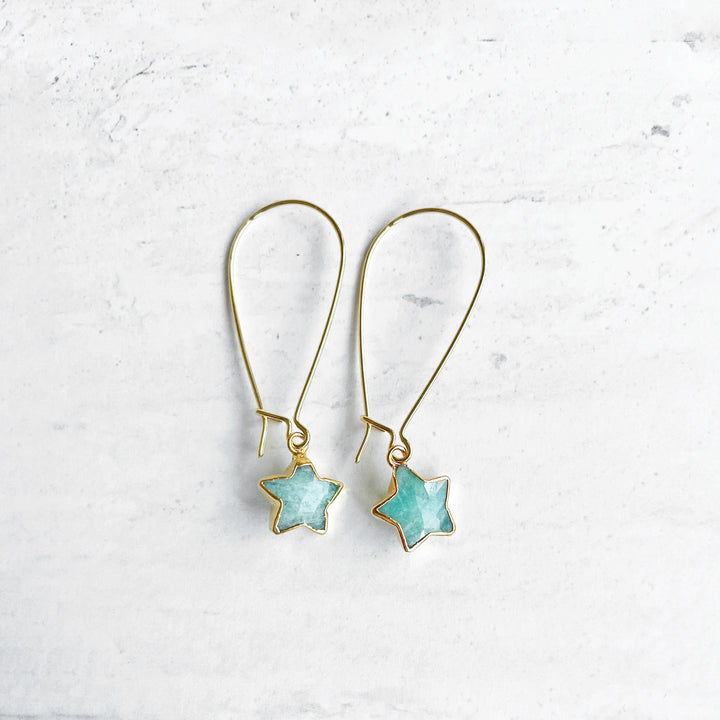 Gemstone Star Drop Earrings in Gold. Crystal Dangle Earrings