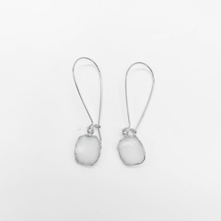 White Quartz Drop Earrings in Silver. Medium Kidney Wire