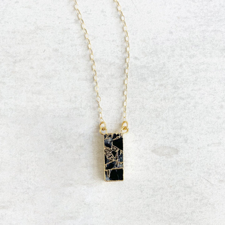 Black Mojave Bar Necklace in Gold. Simple Gold Layering Necklace