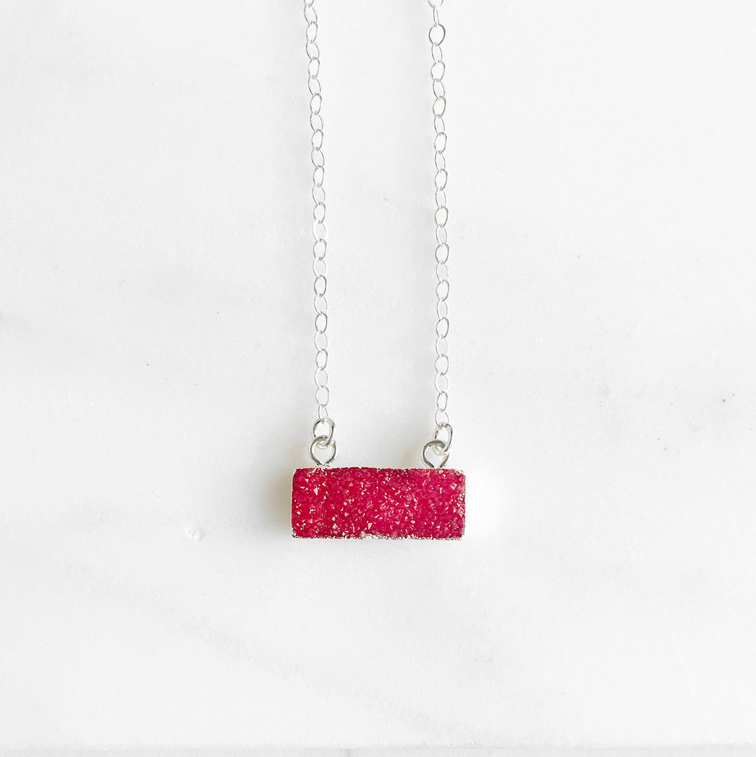 Small Druzy Bar Necklace in Sterling Silver