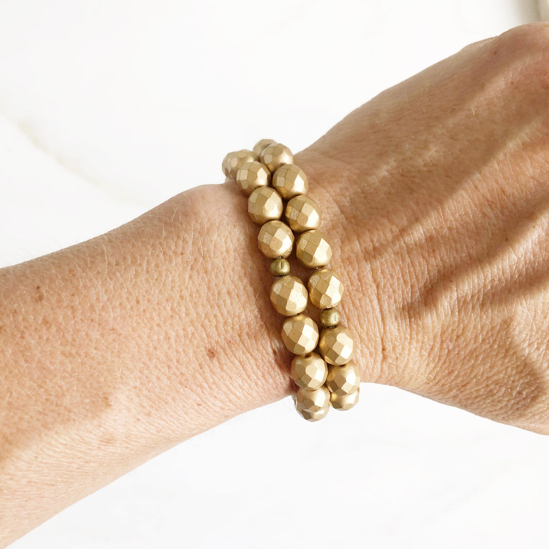 Gold Stacked Bracelets. Gold Beaded Bracelets. Czech Glass Beaded Bracelets. Set of Two Bracelets.