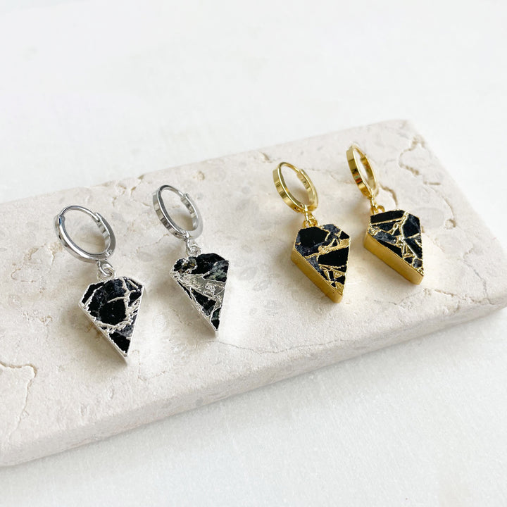 Dainty Black Mojave Diamond Dangle Earrings in Gold & Silver