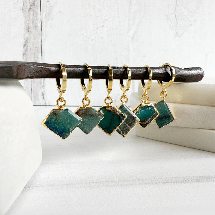 Freeform Green Stone Drop Huggie in Gold (SOLD INDIVIDUALLY)