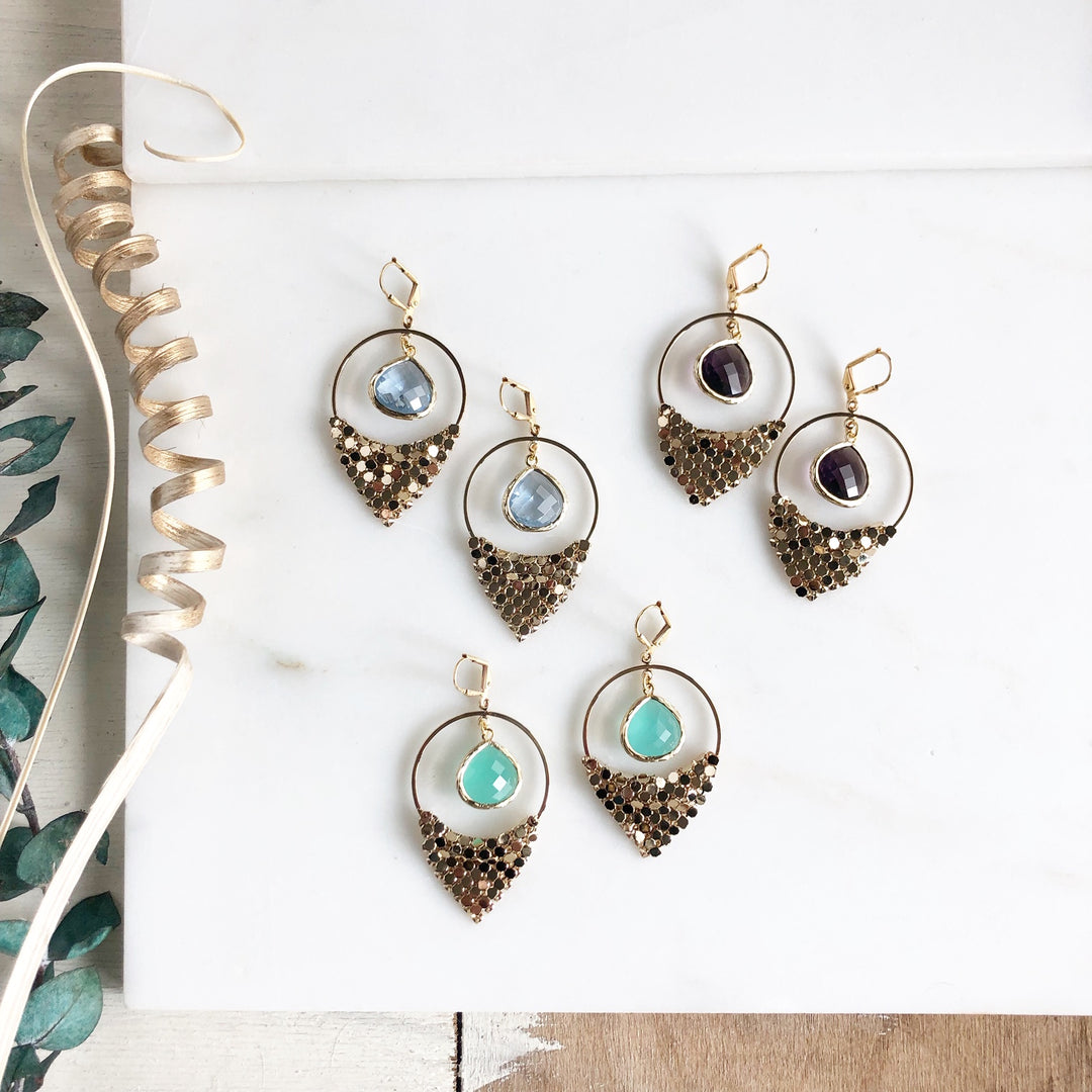 Amethyst Aqua and Sapphire Chandelier Earrings. Dangle Statement Earrings