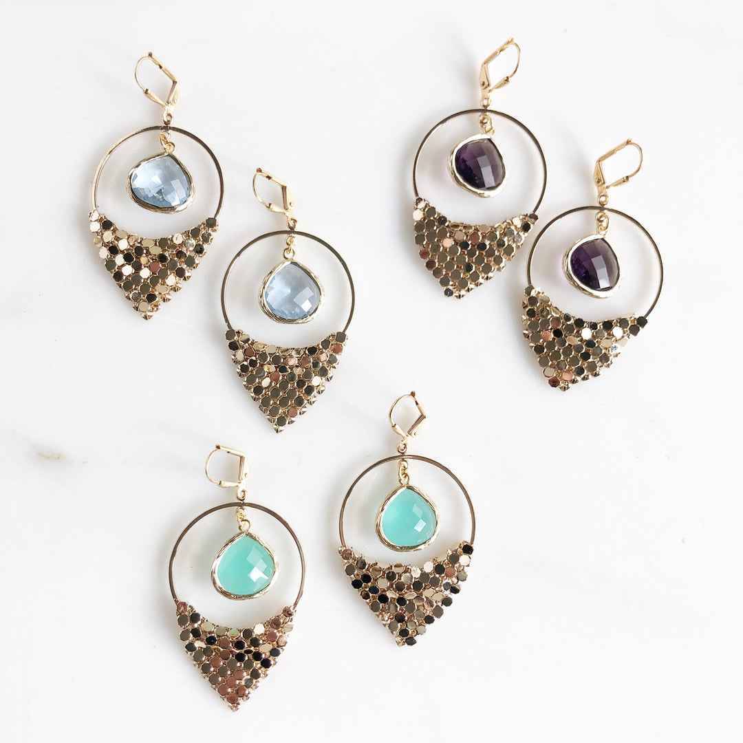 Amethyst Aqua and Sapphire Chandelier Earrings. Dangle Statement Earrings