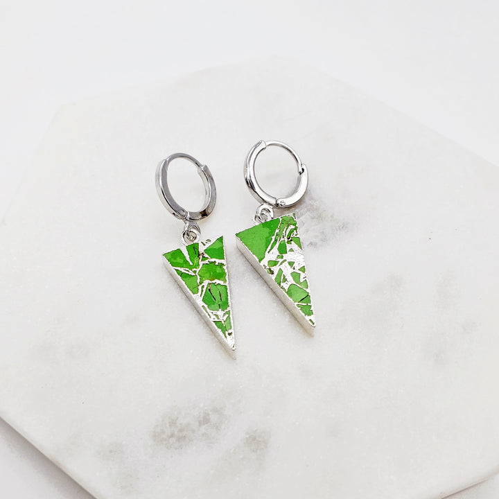 Light Green Mojave Triangle Earrings in Silver