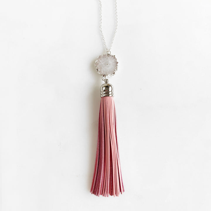 Long Colorful Tassel Necklace in Sterling Silver with Solar Quartz