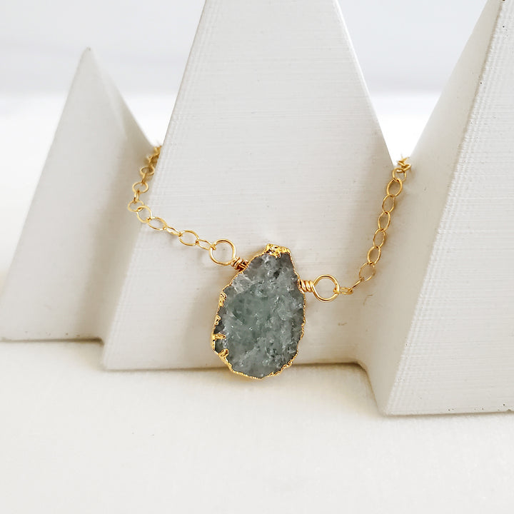 Aquamarine Scalloped Slice Necklace in Gold and Silver