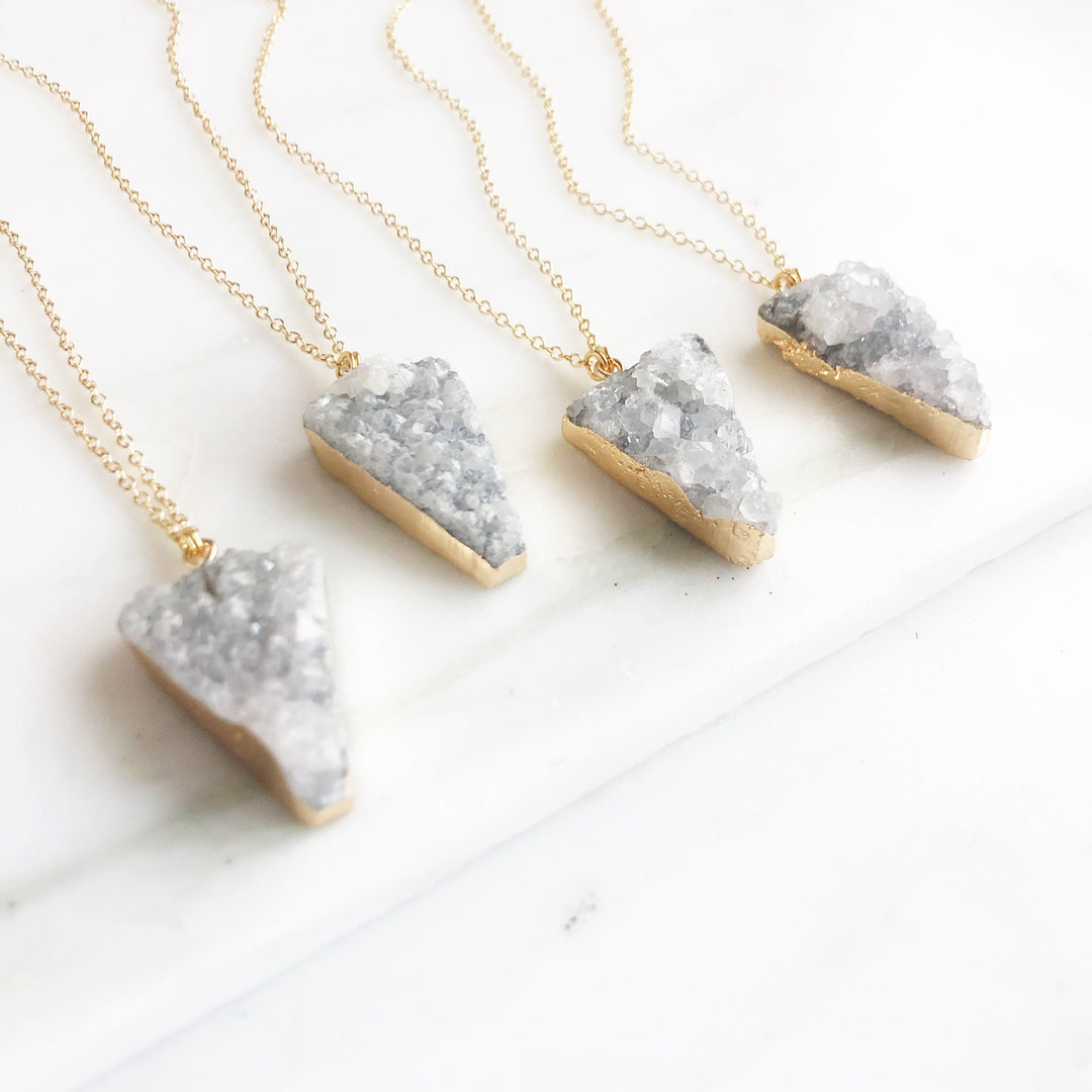 Grey Triangle Druzy Necklace in Gold. Neutral Geode Necklace. Gold Necklace. Druzy Jewelry. Gift.